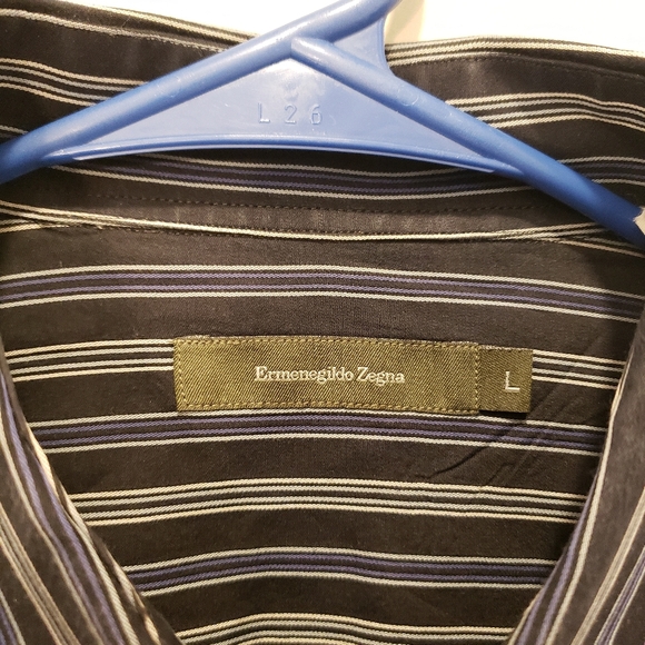 Ermenegildo Zegna Dress Shirt Mens Large Navy Striped Made In Italy $880 MSRP - Picture 3 of 9